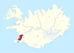 Map of Iceland with the Capital Region highlighted