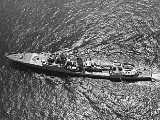 Aerial view of Blackwood-class frigate HMS Hardy (F54). 14 July 1969 (IWM HU 129855)