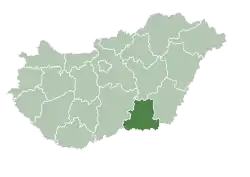 Map of Hungary highlighting Csongrád County