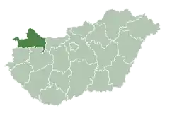 Map of Hungary highlighting Győr-Moson-Sopron County