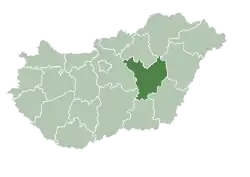 Map of Hungary highlighting Jász-Nagykun-Szolnok County