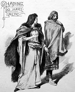 Scan of book illustration depicting Hartgrepe seducing legendary Danish King Handingus