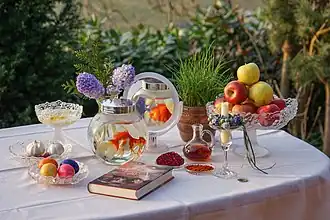 = A haft-sin arrangement, traditionally displayed for Nowruz.