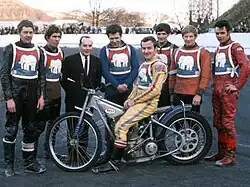Dukes 1970 , Standing - Dave Younghusband, Les Sharpe, Eric Boothroyd, Alan Jay, Terry Lee, Colin Mckee, Greg Kentewell, Eric Boocock (on bike)