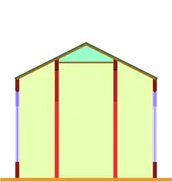 Hall church with arcades but no vaults and a partly horizontal, partly sloping ceiling