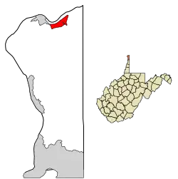 Location of Chester in Hancock County, West Virginia.