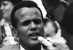 Harry Belafonte speaking at the 1963 Civil Rights March on Washington, D.C.