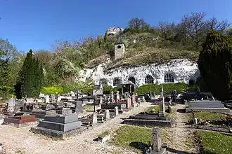 The cave church of Our Lady of the Annunciation and the cemetery of Haute-Isle