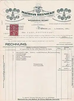 Invoice for the sale of a Heinicke violin from 1931