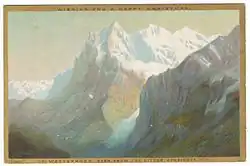 Chromolithograph Christmas card, of the Wetterhorn, seen from the Little Scheideck, by Helga von Cramm, c. 1880