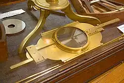 Brass Heliometer Split lens (glass lens held in brass housing, with split down the middle, and screw mechanism to move one half relative to the other)