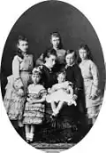 The Hessian children with their mother in 1876. Princess Elisabeth at the top Princess Victoria, at the right, Princess Irene, next to her is Prince Ernst, and then Grand Duchess Alice with Princess Marie in her lap, and Princess Alix.