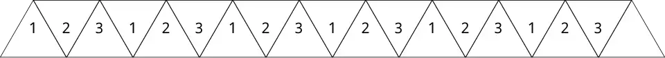 A strip of paper, divided into triangles, which can be folded into a hexaflexagon.
