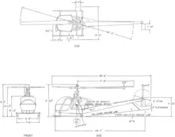 3-view line drawing of the Hiller H-23 Raven