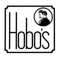 Black-and-white logo with the text "Hobo's" and a drawing of a man on the top right corner