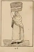 An 1839 drawing of a woman selling tortas