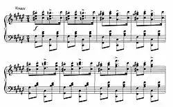 Sheet music of the main part of Franz Liszt's Hungarian Rhapsody #2.