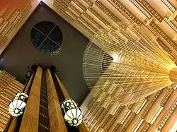 View of the Atrium and glass elevators looking up from the lobby floor