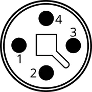 M12 T-coding, 2-4 pins, 60 Vdc 12 A
