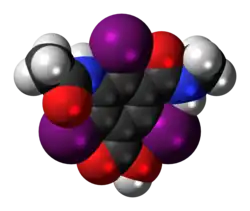 Space-filling model of the iotalamic acid molecule