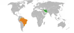 Map indicating locations of Brazil and Iran