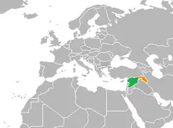 Map indicating locations of Kurdistan Region and Syria