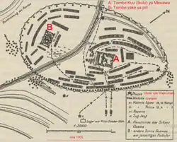 Map (1897) showing the German attack