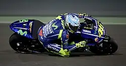 Valentino Rossi, riding his Movistar Yamaha YZR-M1 at the 2017 Qatar Grand Prix.