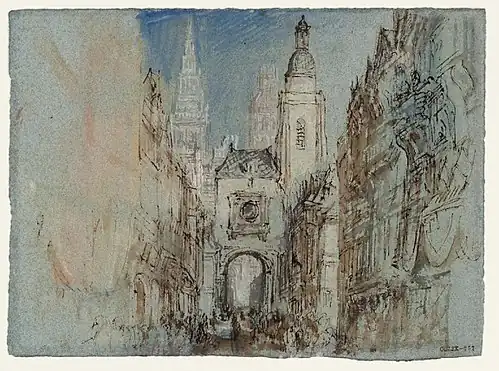 The Gros Horloge at Rouen, Normandy c.1832, by J. M. W. Turner