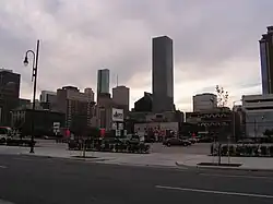 The building as seen from a parking lot north of Daikin Park