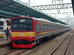 JR East series 205 ex Musashino line number 205-29F stops at Manggarai Station towards Jatinegara via Tanah Abang—Kampung Bandan—Kemayoran