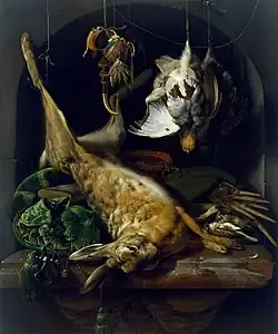 Dead Hare, Partridges, and Other Birds in a Niche (ca. 1675), oil on canvas, 105.5 x 88.5 Cm., Museum of Fine Arts, Houston