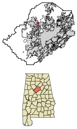 Location of Cardiff in Jefferson County, Alabama.