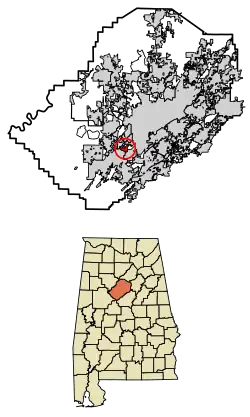 Location of Lipscomb in Jefferson County, Alabama.