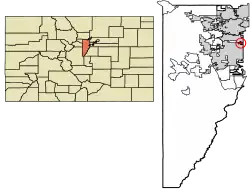 Location of the City of Edgewater in Jefferson County, Colorado.