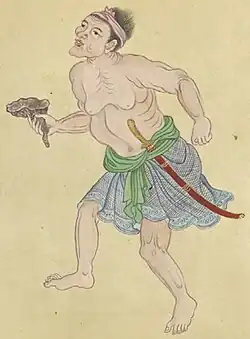 Depiction of a Khmer farmer in 1759 from the Qing Imperial Illustrations of Tributary Peoples