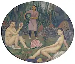 Joaquim Sunyer, c.1920, La sandía (The Watermelon), oil on canvas, 59 x 71.5&nbsp;cm, Museu Nacional d'Art de Catalunya, Exposició d'Art francès d'Avantguarda, Galeries Dalmau, Barcelona, 1920