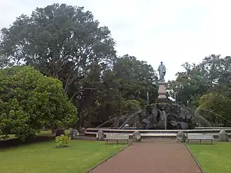 The Logan Campbell statue at the western end of the suburb
