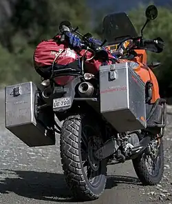 Panniers fitted to a motorcycle