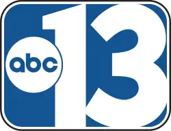 Inside a blue rounded rectangle with white and black trim, a white numeral 13. Slightly overlapping to the left of the 1 is the ABC network logo, a white disk with the blue lowercase letters "a b c".