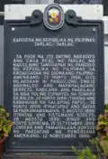 Historical marker located in present-day Tarlac State University, where the headquarters of the revolutionary republic transferred in 1899