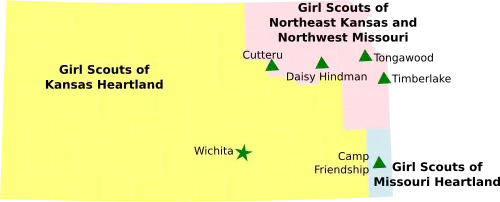 Map of Girl Scout Councils in Kansas
