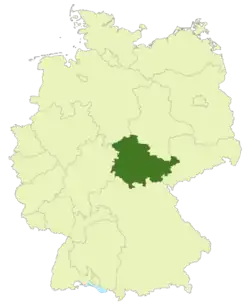 Map of Germany with the location of Thuringia highlighted