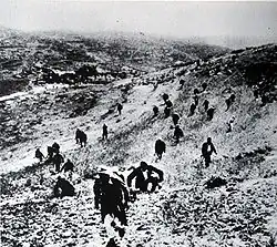 Palestinian irregulars moving to counterattack Haganah positions in Al-Qastal, 7–8 April 1948