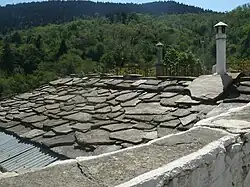 A typical flagstone roof in Kastanitsa, Greece.
