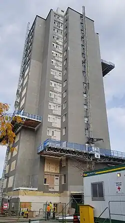 Ken Soble Tower in Hamilton, Ontario, during Tower Renewal retrofit by ERA Architects