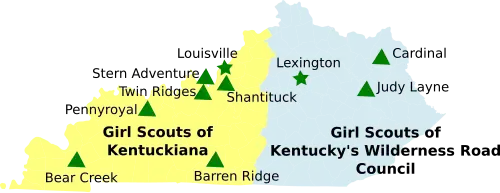 Map of Girl Scout Councils in Kentucky