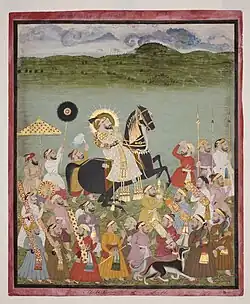 Maharana Sangram Singh of Mewar hunting on his horse, Jambudvipa; 1720s India