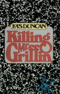 Book cover with a black-and-white marble pattern, showing the title of the novel centered in red, and blue skull and bones at the bottom right