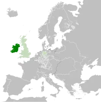 The Kingdom of Ireland in 1789; other realms in personal union are in light green